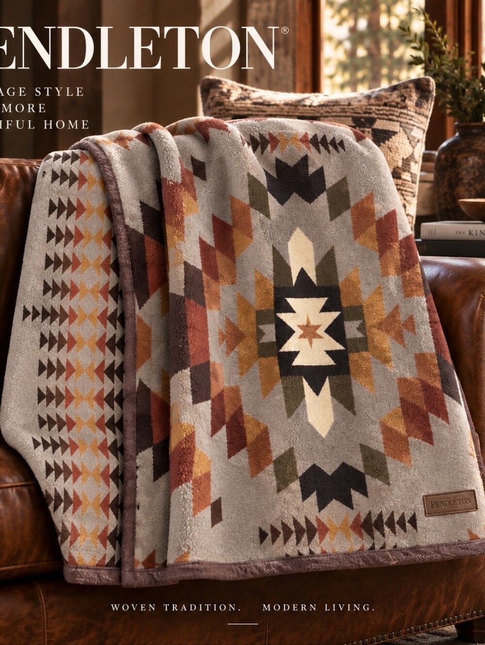 New Pendleton Reversible Throw Blanket 50x70 Southwestern Geometric Plush